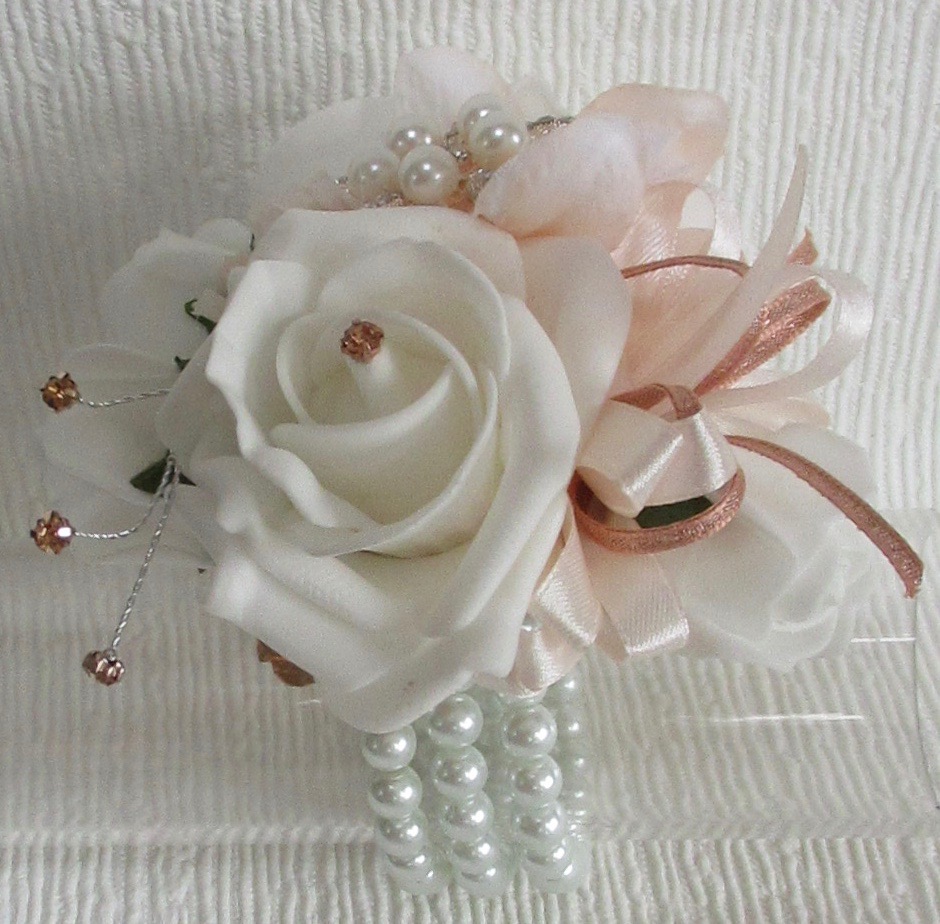 Rose Gold, Blush & White Wrist Corsage
